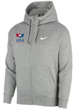Nike Youth USA Wrestling Club Fleece Full Zip Hoodie - Heather Grey