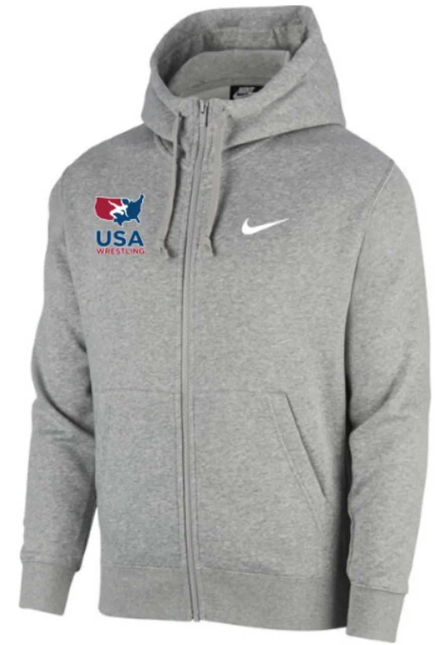 Nike Men's USA Wrestling Club Fleece Full Zip Hoodie - Heather Grey