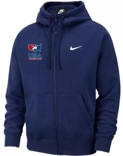Nike Men's USA Wrestling Club Fleece Full Zip Hoodie - Navy/White
