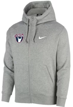 Nike Men's USA Weightlifting Club Fleece Full Zip Hoodie - Heather Grey