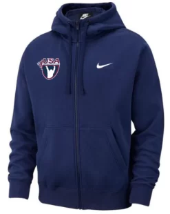 Nike Men's USA Weightlifting Club Fleece Full Zip Hoodie - Navy/White