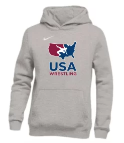 Nike Youth USA Wrestling Pullover Club Fleece Hoodie - Grey/White
