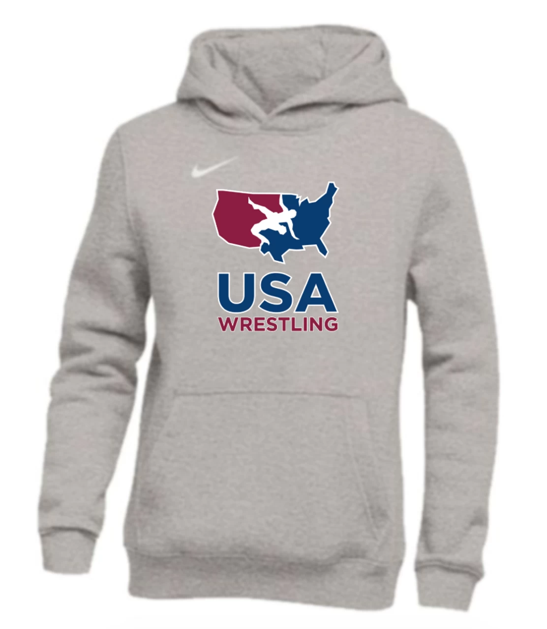 Nike Youth USA Wrestling Pullover Club Fleece Hoodie - Grey/White