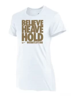 Nike Women's Weightlifting Believe Heave Hold Tee - Gold/White