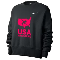 Nike Women’s USA Wrestling Fleece Trend Crew - Black/Fluorescent Raspberry