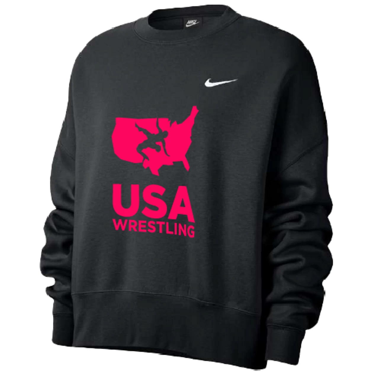 Nike Women’s USA Wrestling Fleece Trend Crew - Black/Fluorescent Raspberry