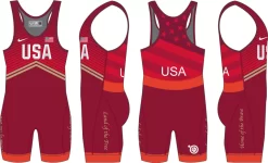 Nike Men's USA Wrestling Double Chevron Tour Wrestling Singlet - Red