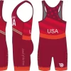 Nike Youth USA Wrestling Double Chevron Tour Wrestling Singlet - Red
