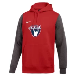 Nike Men's USA Weightlifting Club Fleece Color Block Hoodie - Red/Grey